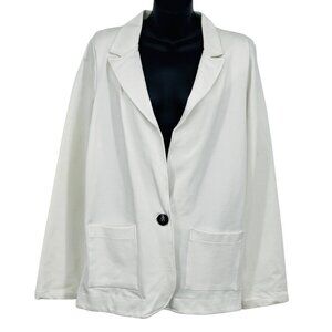 Allison Izu Women White Blazer XL Extra Large Two Pocket One-Button Work EUC